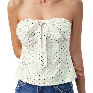 NWT Milumia Women's Polka Dots Going Out Tops Strapless Pleated Tube Top, Med